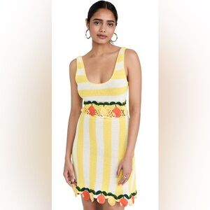 STAUD Vivia Crochet Mini Dress in Yellow Stripe